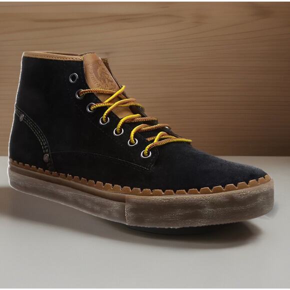 NWT DIESEL Men\'s SIZE 12 Ankle Boots \'The Pager\' WATCHU Black Suede/Tan Leather main image 4